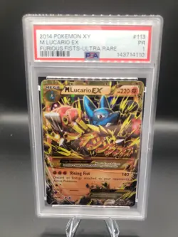 2014 POKEMON XY FURIOUS FISTS ULTRA RARE #113 M LUCARIO EX PSA 1 - Image 1