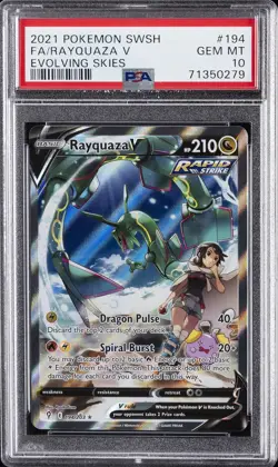 2021 POKEMON SWORD & SHIELD EVOLVING SKIES #194 FULL ART/RAYQUAZA V PSA 10 - Image 1