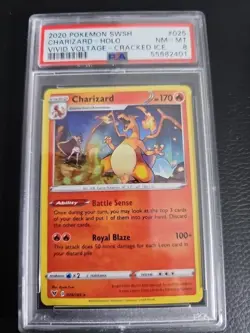 PSA 8 CHARIZARD HOLO CRACKED ICE 025/185 - POKEMON SW&SH VIVID VOLTAGE - Image 1