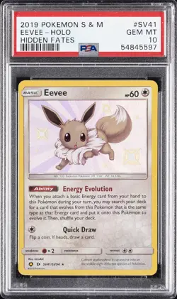 2019 POKEMON SUN & MOON HIDDEN FATES #SV41 EEVEE-HOLO PSA 10 - Image 1