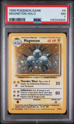 1999 POKEMON BASE SET UNLIMITED #9 MAGNETON-HOLO PSA 7 - Image 1