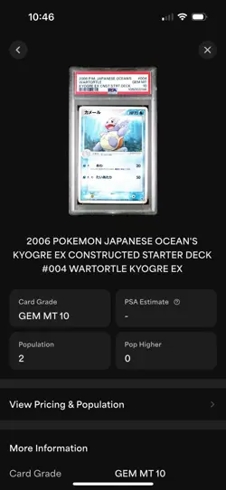 POP 2 Wartortle Japanese Ocean's Kyogre EX Starter Deck 004/016 Pokemon PSA 10 - Image 4
