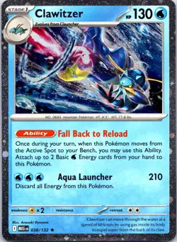 Clawitzer 038/132 Rare Mega Evolution Pokemon Reverse Cosmo Holo NM - Image 1