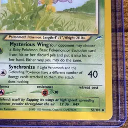Light Venomoth 53/105 Neo Destiny Set Rare Vintage 2000 Pokemon Card LP+ - Image 4