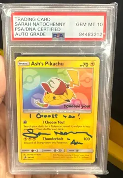 Ash's Pikachu I CHOOSE YOU! Promo Card Sarah Natochenny PSA Auto 10 - Image 1
