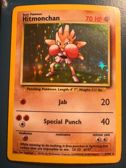 Hitmonchan Ink Dot Error - Unlimited Holo Rare Base Set Pokemon Card LP - Image 1