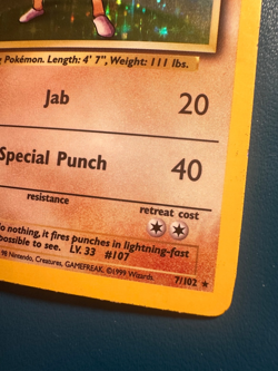 Hitmonchan Ink Dot Error - Unlimited Holo Rare Base Set Pokemon Card LP - Image 4