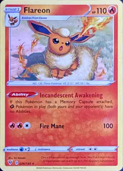 Flareon 026/185 Rare Vivid Voltage Pokemon Near Mint - Image 1