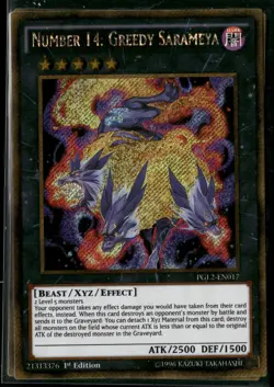 Number 14: Greedy Sarameya PGL2-EN017 Gold Secret Rare Yu-Gi-Oh 1st Edition NM - Image 1