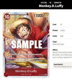 Monkey.D.Luffy ST10-006 SR, 1st edition, foil, phima, jet pistol art, tag gear 5 - Image 2