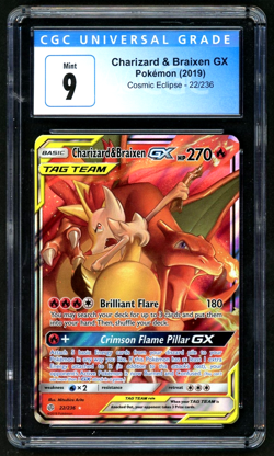 Pokemon Charizard & Braixen GX 2019 Cosmic Eclipse 22/236 Holo CGC 9 - Image 1