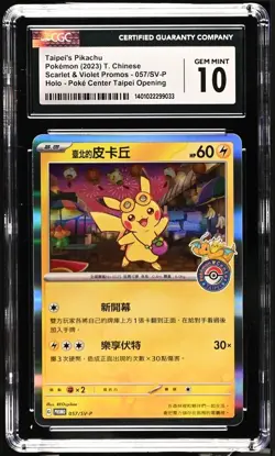 Pokemon Taipei's Pikachu 2023 CHN SVP 057 Pokemon Center Taipei Opening CGC 10 - Image 1