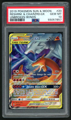 2019 POKEMON RESHRM. & CHARZRD.GX SUN & MOON UNBROKEN BONDS #20 PSA 10 - Image 1
