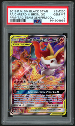 POKEMON CHRZRD. & BRXN. GX 2019 SM BSP TEAM GEN.PRM.COL. #SM230 FA PSA 10 - Image 1