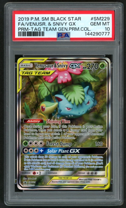 POKEMON VENUSR. & SNIVY GX 2019 SM BSP TAG TEAM GEN.PRM.COL. #SM229 FA PSA 10 - Image 1