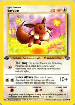 1999 Pokemon Jungle Eevee 1st Edition #51/64 Common LP (SKU 1-5) - Image 1