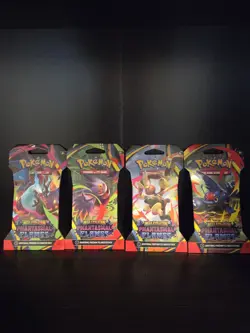 Pokemon TCG - PHANTASMAL FLAMES - Sleeved Booster Pack COMPLETE ART SET - 4Packs - Image 1