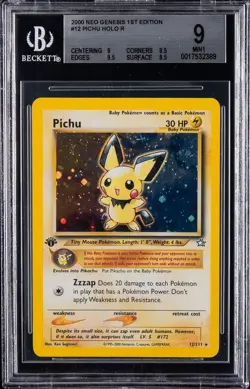 2000 POKEMON NEO GENESIS 1ST ED #12 PICHU-HOLO BGS 9 - Image 1