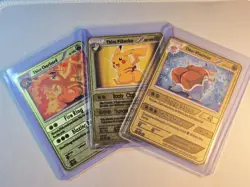 Thicc Charizard Pikachu & Blastoise 3 Pc Set Collectible Metal Cards - Image 1