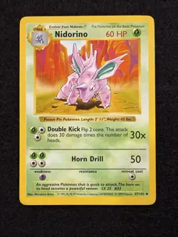 Pokemon Nidorino 37/102 from Base Set Shadowless in MP condition! - Image 1