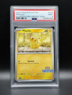PSA 9 MINT Pikachu SVP 214 Illustration Contest 2024 Promo Pokemon Card - Image 1