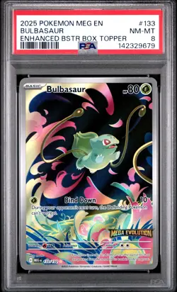 2025 Pokemon Meg En-Mega Evolution #133 Bulbasaur Enhanced Bstr Box Topper PSA 8 - Image 1