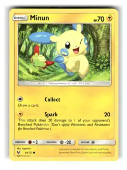 Minun 34/73 Common Shining Legends Pokemon Near Mint - Image 1