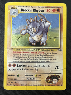 Brock's Rhydon 2/132 Gym Challenge Holo Rare Pokemon Card HP Crease - Image 1