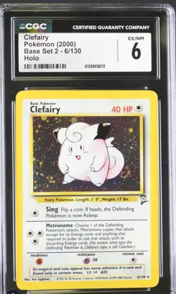 2000 Pokemon Clefairy 6/130 Base Set 2 Holo CGC 6 EX/NM - Image 1