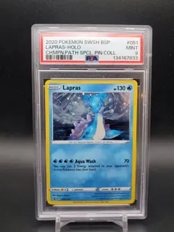 2020 Lapras SWSH051 Cosmos Holo Champion’s Path Pin Collection PSA 9 Pokemon - Image 1