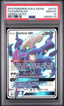 Pokemon 2019 Sun Moon Hidden Fates Darkrai GX SV70 Full Art Rare PSA 10 - Image 1