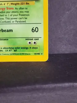 1999 Pokemon TCG Base Set Unlimited Venusaur Holo Rare 15/102 MP - Fast Ship - Image 3