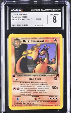 2000 Pokemon Dark Charizard 1st Edition 21/82 Team Rocket Regular CGC 8 - Image 1
