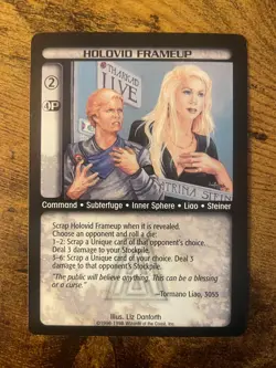 Battletech CCG TCG Card Game Rare Arsenal Expansion Holovid Frameup - Image 1