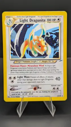 Pokemon Light Dragonite Neo Destiny Holo Rare 14/105 Holo Card NM 💎 - Image 1