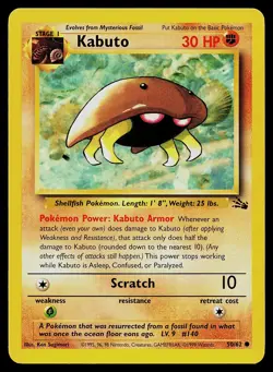 Pokemon Card Fossil Kabuto 50/62 Common - Image 1