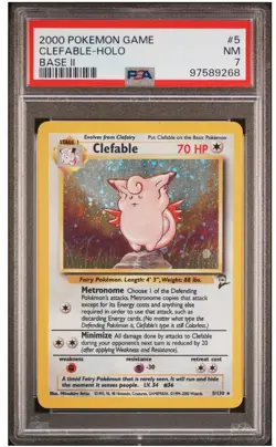 2000 Pokemon Clefable 5/130 Base Set 2 Holo PSA 7 NM - Image 1