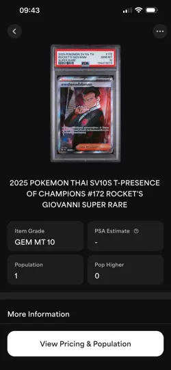 Pokemon Rocket's Giovanni Super Rare Holo SV10s Thai PSA 10 #172 2025 (POP1) - Image 3