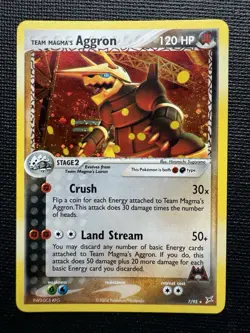 Pokemon Team Magma’s Aggron 7/95 EX Team Magma vs Aqua SWIRL Holo Rare 2004 NM - Image 1
