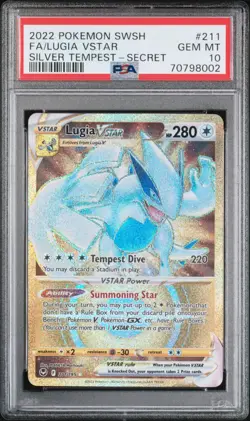 2022 Pokemon SWSH Silver Tempest #211 Secret FA Gold Lugia Vstar PSA 10 Gem Mint - Image 1