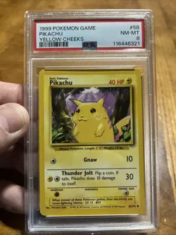 1999 POKEMON BASE SET UNLIMITED YELLOW CHEEKS #58 PIKACHU PSA 8 - Image 1