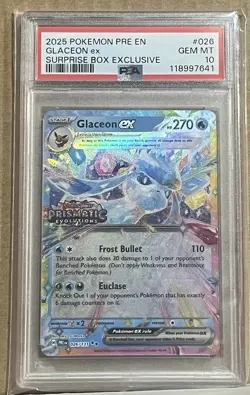 Glaceon 026/131 Pokemon Prismatic Evolutions Surprise Box Exclusive Stamp PSA 10 - Image 1