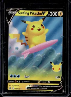 2021 Pokemon SWSH Celebrations Surfing Pikachu V #008/025 - Image 1