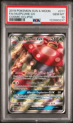 VILEPLUME GX #211 PSA 10 • 2019 Pokemon Cosmic Eclipse Full Art Gem Mint - Image 1