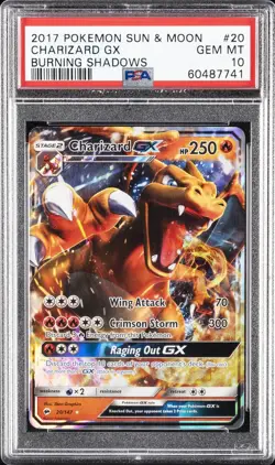 2017 POKEMON SUN & MOON BURNING SHADOWS #20 CHARIZARD GX PSA 10 - Image 1
