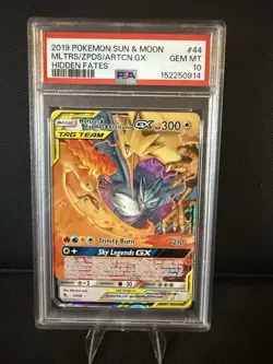 2019 Pokemon PSA 10 Moltres & Zapdos & Articuno GX #44/68 S&M Hidden Fates - Image 1