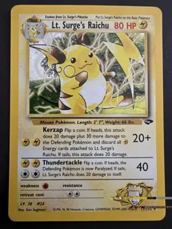 Pokemon TCG Lt. Surge's Raichu Gym Challenge Holo Rare 80 HP English - Image 1