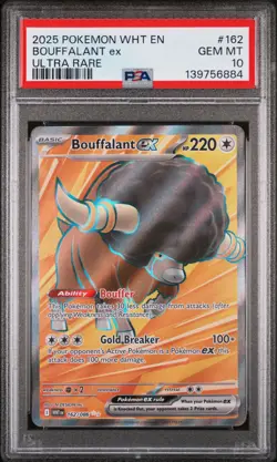 PSA 10 GEM Mint Bouffalant ex 162/086 Ultra Rare - Pokemon WHT SV10.5 - Image 1