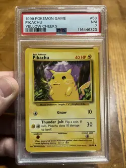 1999 POKEMON BASE SET UNLIMITED YELLOW CHEEKS #58 PIKACHU PSA 7 - Image 1