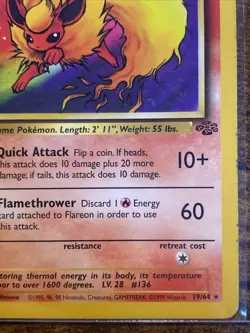 1999 Wizards of the Coast Jungle Flareon 19/64 Rare (Non-Holo) LP - Top Loader - Image 5